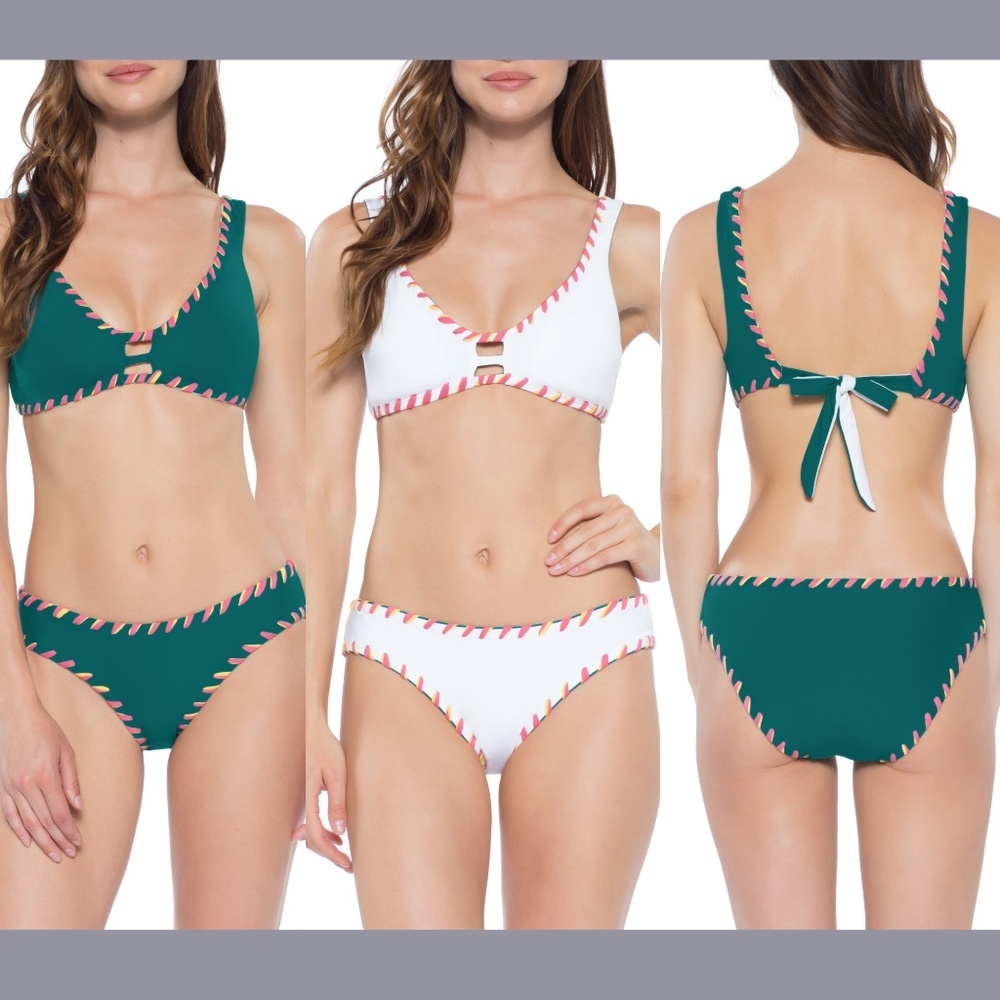 NEW $132 Becca Camille Top [ Small ]+ Bikini Bottom [‎ Medium ] Fern/White